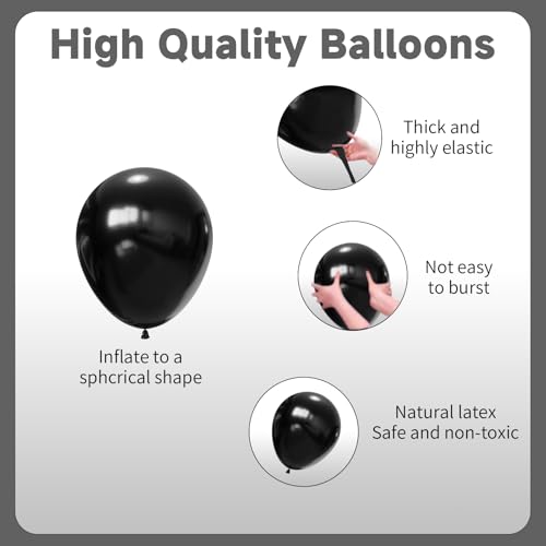 Image of Black and Silver Balloons Arch Kit,130pcs Metallic Black Balloons Garland,Different Sizes Metallic Silver Latex Balloons for Birthday Engagement Baby Shower Wedding Graduation Party Decorations