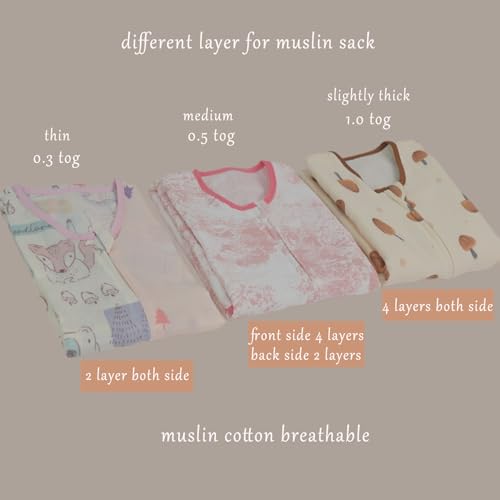 Image of Muslin Cotton Baby Sleep Sack (1-2T) - Lightweight Wearable Blanket for Toddlers, 0.8-1.0 Tog, Sleeveless, 4 Layers, Soft for All Seasons, 12-24M Infant Sleeping Bag