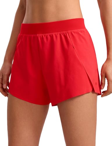 CRZ YOGA V Split Running Shorts for Women 2.5' - High Waisted Workout Athletic Gym Track with Liner Breathable Quick Dry Deep Red Medium