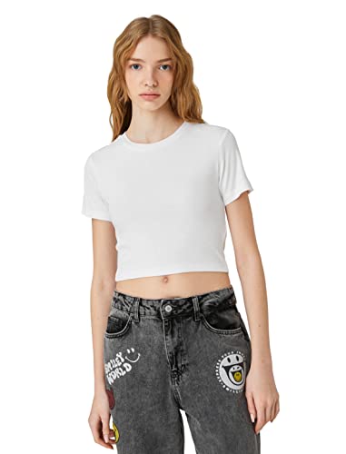 Crop t-shirt Koton en viscose pour femme avec un col rond classique et manches courtes