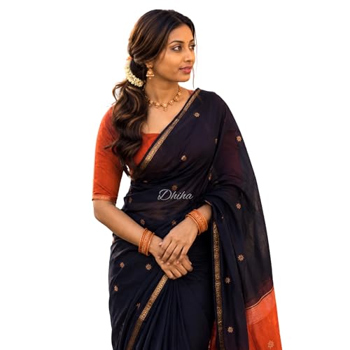 Image of Original Maheswari Cotton Silk Saree for Women | Kanjivaram Pure Silk Cotton Sari with Blouse | Zari Work | Tassels | Handloom Weave