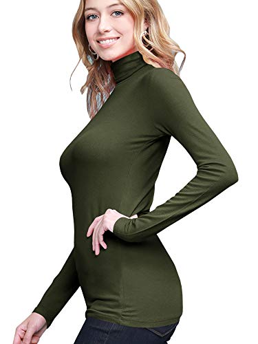 Image of Lock and Love Women's Turtleneck Top Lightweight Long Sleeve Slim Fit Pullover, Soft Rayon Stretch Layering Basic, S-3XL