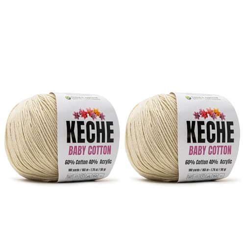 Image of Keche Baby Cotton, 60% Cotton 40% Acrylic Yarn, Soft Cotton Yarn for Crochet and Knitting, Amigurumi Yarn 4 Skeins /Balls [1.76 Oz (50g) / 180 Yrds (165m)] x 2 Ecru