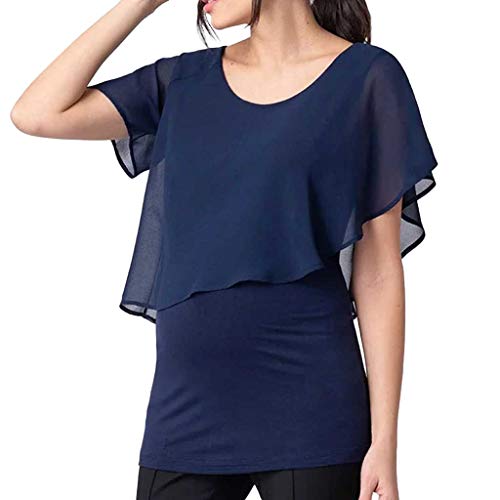 FORUU Chiffon Breastfeeding Shirts Women 2020 New Summer Short Sleeve Cute Maternity Nursing Tops Solid T-Shirt Comfort Breathable Pregnancy Shirts Trendy Plus Size Shirts Holiday Party Mother Gift