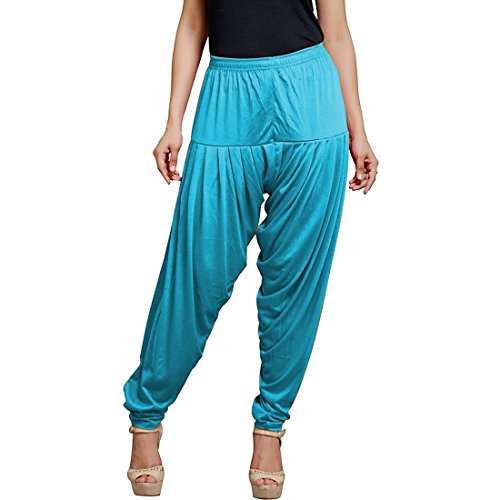Women's Cotton Spandex Patiala Pants – Stretchable Ethnic Bottom Wear with Pleats for Casual & Traditional Outfits (Turquoise)