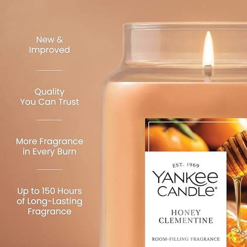 Yankee Candle Large Jar Scented Candle with up to 150 Hour Burn Time, Premium Plant Wax Blend for Consistent Burn, 22 oz Jar Candle with Room Filling Fragrance, Honey Clementine