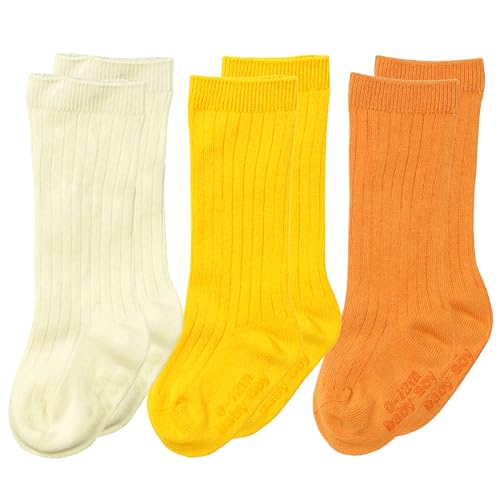 Babysoy Non-Slip Baby Girl & Boys Knee High Socks - Organic Cotton & Azlon Fiber - Newborn, Infant, Toddler - Set of 3