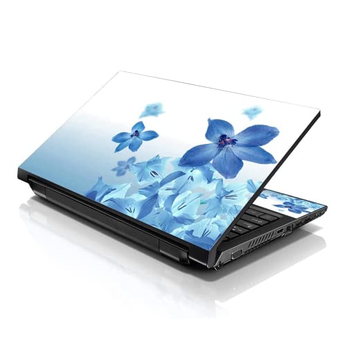 Image of LSS 15 15.6 inch Laptop Notebook Skin Sticker Cover Art Decal Fits 13.3 inch 14 inch 15.6 inch 16 inch HP Dell Lenovo Apple Asus Acer Compaq (Free 2 Wrist Pad Included) Blue Neon Flower