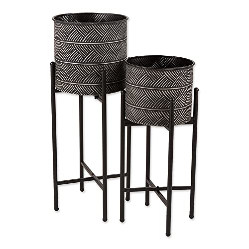 DII Bucket Plant Stand Set Indoor/Outdoor, Large, 9x9x24; Small, 8x8x19.5, Deco Waves, 2 Piece