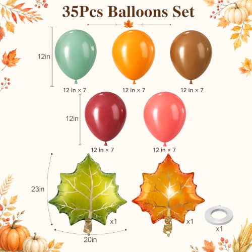 Image of Sage Green Orange Balloons with 2 Pcs Big Maple Leaves Acorn Balloons | 12 Inch Fall Burgundy Pink Brown Latex Balloons for Thanksgiving Baby Showers Birthdays Autumn Harvest Party Decorations