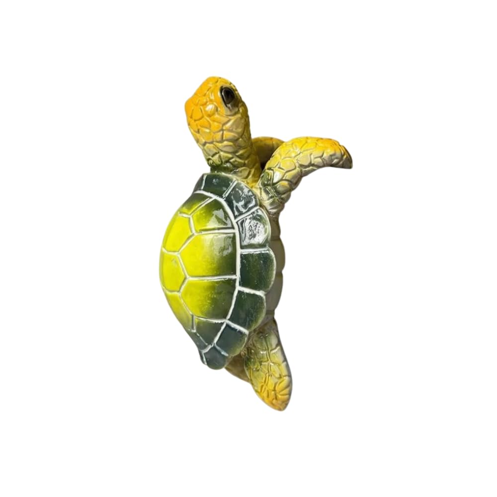 Buyshire Yellow Resin Turtle Pot Hanger And Garden Ornaments Outdoor Decor - Whimsical Turtle Pot Hugger, Hanging Plant Pot Edge Figurine, Mini Resin Animals Planter Sculpture, Plant Hanging Ornament Set (Yellow)