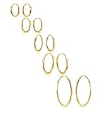 5 Pair Set Yellow Gold Flashed Sterling Silver Endless Hoop Earrings Cartilage Lips Nose 10 12 14 16 24mm