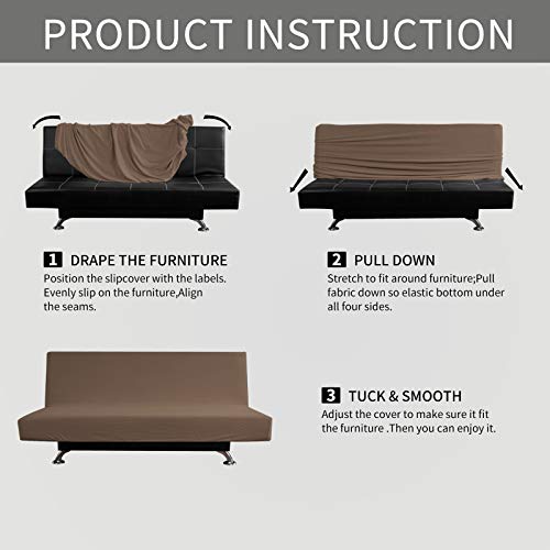 Image of Easy-Going Stretch Medium Futon Slipcover Armless Futon Cover Brown | Sofa Bed Furniture Protector Without Armrests with Elastic Bottom for Kids, Soft Jacquard Machine Washable