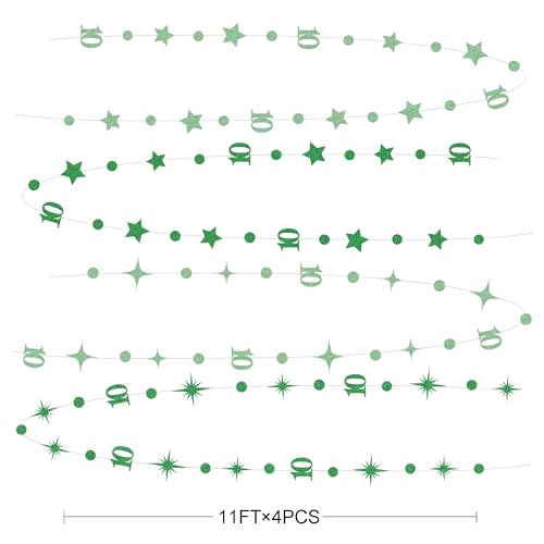 Image of Green 10th Birthday Decorations Number 10 Circle Dot Star Garland Glitter Streamer Banner Backdrop for Girls Boys Double Digits Cheers to 10 Years Old Birthday 10th Anniversary Party Supplies