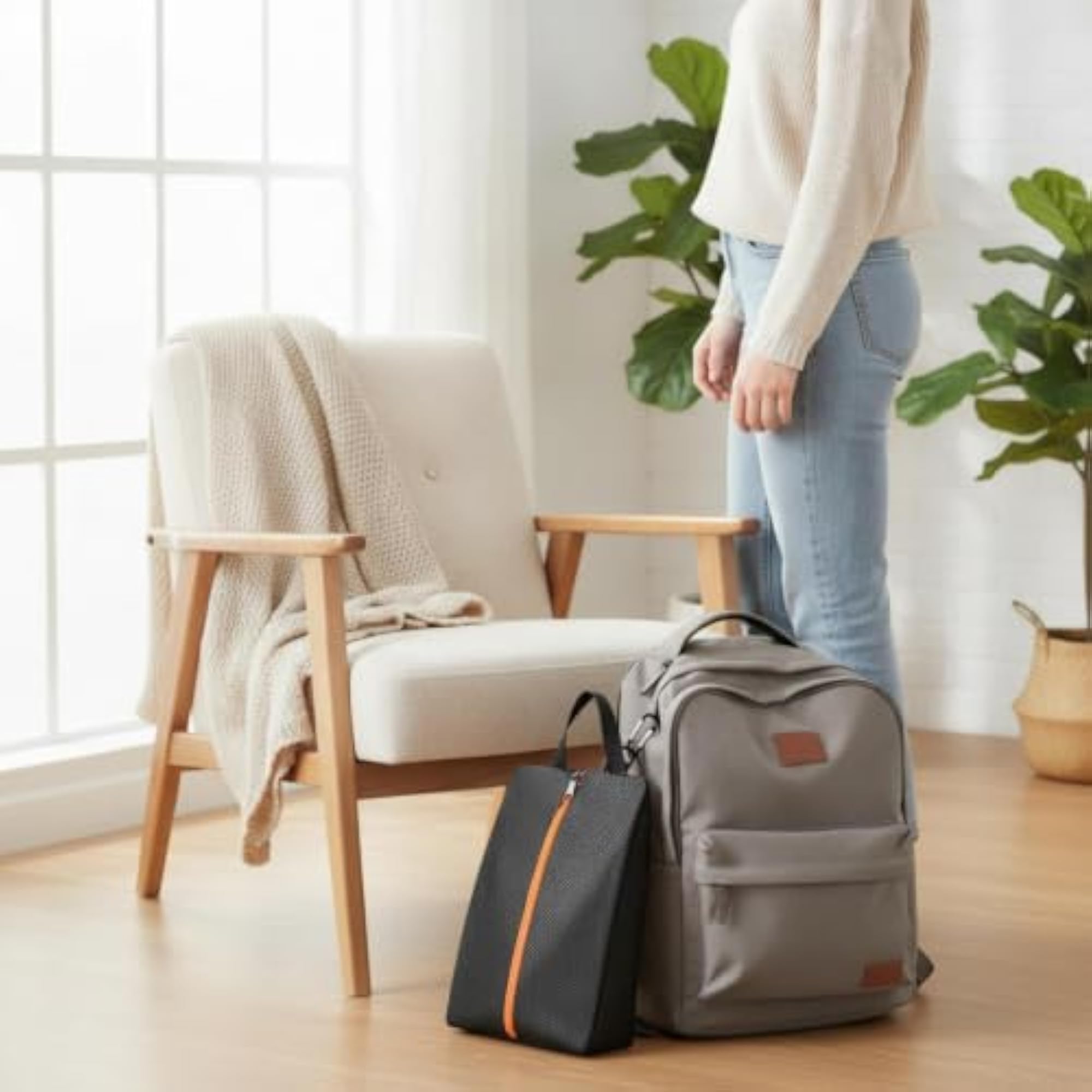 Shoe Storage Bag with Carabiner, Yellow