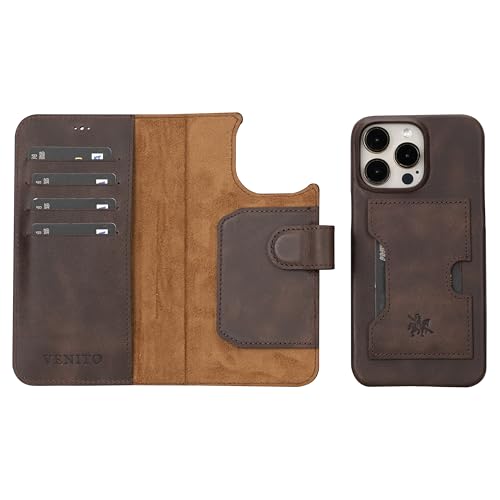 Étui portefeuille cuir iPhone 15 Pro Max Venito, coque amovible et blocage RFID