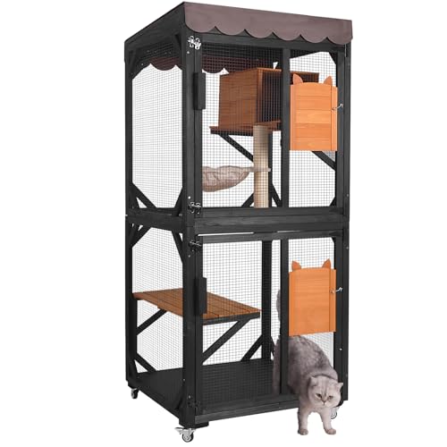 Aivituvin Outdoor Catio Cat Enclosures on Wheels Cat House 70.9