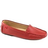 Womens Casual Comfort Genuine Leather Driving Moccasins Slip on Venetian Loafer Red Grainy 10