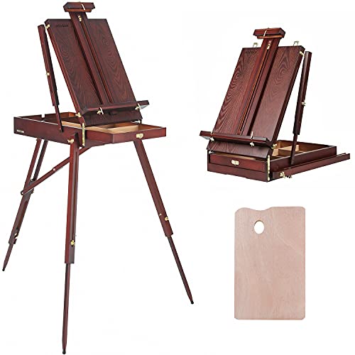 MEEDEN French Easel,Beech Wood Sketch Easel Box with Foldable Legs,Drawer Storage and Palette Tray,Portable Artist Easel for Outdoor Painting,Tripod Easel Stand for Sketching,Displaying