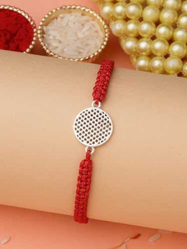 Image of Sukkhi Rakhi 925 Sterling Silver Designer Infinity Silver Rakhi Bracelet for Men with Roli Chawal & Free Greeting Card with Certificate of Authenticity | 925 Silver Rakhi for Brother