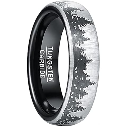 GALANI 6mm Silver Black Wedding Rings for Men Women Tungsten Carbide Rings Lifestyle Ring Friendship Rings Domed Band Ring for Engagement Promise Proposal Partner Comfort Fit Size V 1/2 Cover