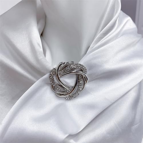 Image of CZ Twist Silk Scarf Clip Slides Brooch Lapel Pin for Women Girls Buckle Holder Wrap Scarf Ring Clasp Holder Tightener for Loose T Shirt Clothing Decoration Accessories Jewelry Party Gift