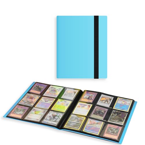 WISSUA カードファイル トレカ バインダー カードケース ファイル スリーブ対応 ゲーム・スポーツカードの収納 (ブルー, 9ポケット360枚収納)