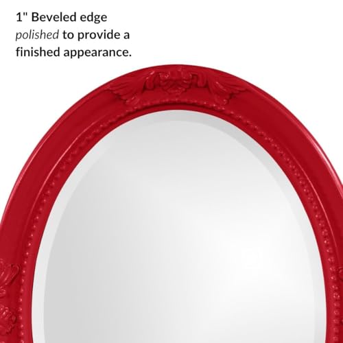 Image of Howard Elliott Collection Queen Ann Oval Glossy Red Wall Mirror, Oval Bevelled Hanging Wood Framed Vanity Mirrors for Home Decor, Living Room, Bathroom, Bedroom, or Hallway, 25 x 33 Inch