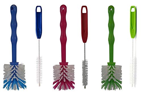 HG Verlag - Juego de 6 cepillos de Limpieza para Thermomix TM5 TM6 TM31 y ollas de Mezclar, Color Rojo, Verde y Azul