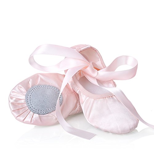 iCKER Girls Pink Ballet Dance Shoes Split Sole with Satin Ballet Slippers Flats Gymnastics Shoes BA01(Toddler/Little Kid/Big Kid)