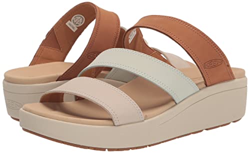Keen Women's Ellecity Slide Open Toe Slip On Comfortable Platform Wedge Sandals, Natural Leather/Clearly Aqua, 8.5 #TOP6