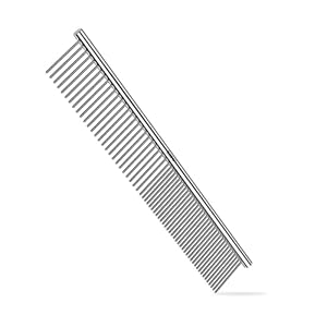 ROPO Dog Comb for Removing Matted Fur - Pet Dematting Comb with Rounded Teeth and Non-Slip Grip Handle - Prevents Knots and Mats for Long and Short Haired Pets (Round handle, Bright Silver) ROPO Dog Comb for Removing Matted Fur Pet Dematting Comb with Rounded Teeth and Non Slip Grip Handle Prevents Knots and Mats for Long and Short Haired Pets Round handle Bright Silver