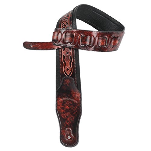 Walker & Williams Gb-162 Bourbon Brown Padded Guitar Strap With Oak Leaves & Texas Star #TOP4