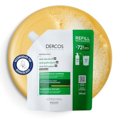 Vichy Recarga de Champú Anticaspa, Para Cabello Seco, Elimina la Caspa y Reduce los Picores, Cuero Cabelludo Limpio y Sano, Doble Eficacia, Unisex, Dercos Technique, 400ml