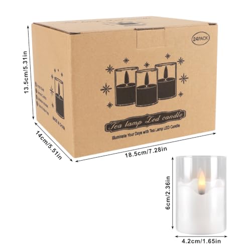 Image of 24 flickering flameless LED candles, small cylindrical tea lamp candles