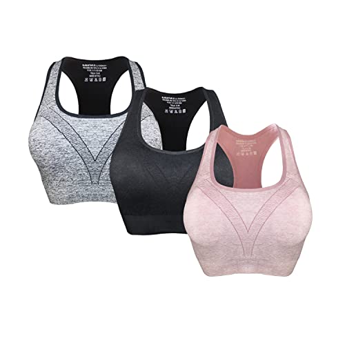 MRCC 3er Pack Damen Bustier Sport-BH Trainings-BH Ohne Bügel Büstenhalter Gepolstert für Yoga Fitness Nahtlose (XL, 3er Pack Modell 1) Cover