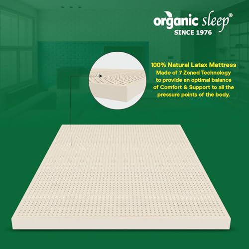 Image of Natural Latex Mattress for Bedroom,Size -72 * 60 Inches, 100% Natural, 6 inch Thickness, 7-Zoned Support,Density 90 Medium Firm Feel, (Queen) Quilted Aloe Vera+ 2 Shredded Pillow