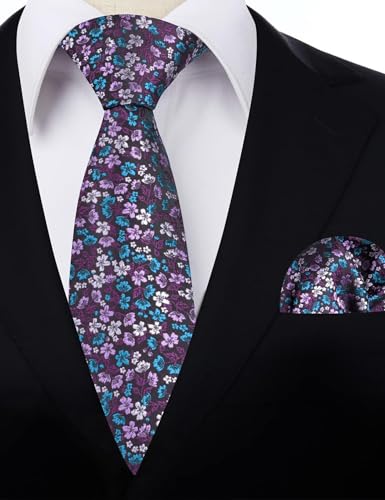 Image of Alizeal Mens 3.15inches Exquisite Floral Tie with Small Flower Printed Pocket Square