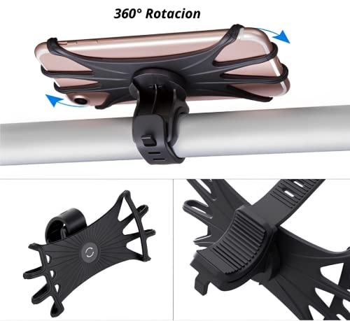 Soporte Movil Bicicleta,Soporte Movil Moto,Carro Bebe,Patinete,Compatible iPhone y Celurares Android.para Todo Tipo Manillares,Rotación 360°,Soporte Desmontable,Ajustable Silicona 4.5"-6.5" - imagen 5