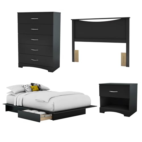 South Shore Step One 4-Piece Bedroom Set Pure Black, Contemporary