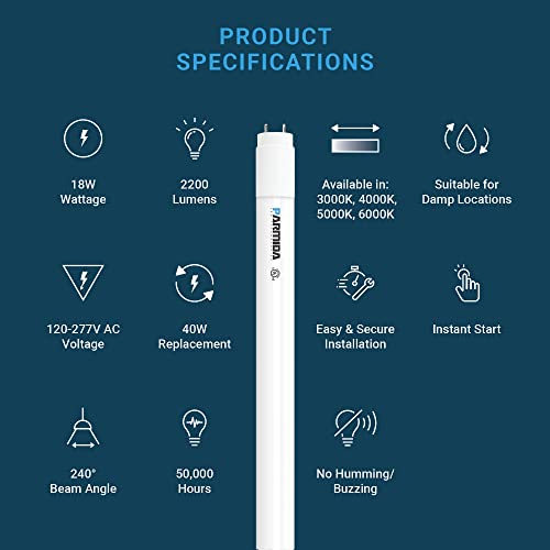 Parmida 20-Pack 4Ft Led T8 Ballast Bypass Type B Light Tube, 18W, Ul-Listed For Single-Ended & Dual-Ended Connection, 2200Lm, Frosted Lens, T8 T10 T12, Ul - 5000K #TOP1