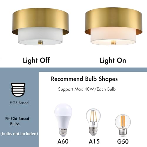 Image of YUBOLE Mid-Century 2-Light Gold Ceiling Light Flush Mount with Linen Shade