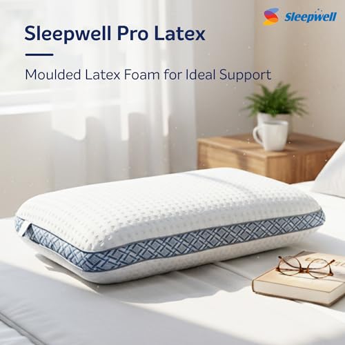 Image of Sleepwell Pro Latex Pillow | PU Latex Foam | Neck Support & Pressure Relief | Hypoallergenic & Dust Resistant | Soft Firm | Lightweight & Breathable | Machine Wash | 24 x 16 Inches | Pack of 1