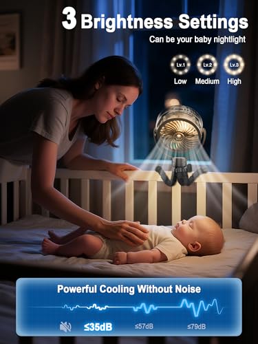 Image of Misting Stroller Fan, 6000mAh Battery Operated Portable Fan with Light & 360 Pivoting, Personal Fans with Flexible Tripod for Baby, Office, Travel,Treadmill,Outdoors