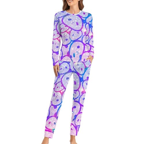 Pyjama femme panda vêtement de nuit sleepwear ensemble t-shirt manches longues pantalon