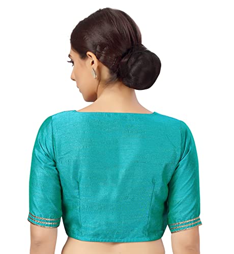 Studio Shringaar Women's Readymade Silky Saree Blouse Elbow Length Sleeves With Embroidered Neckline Choli