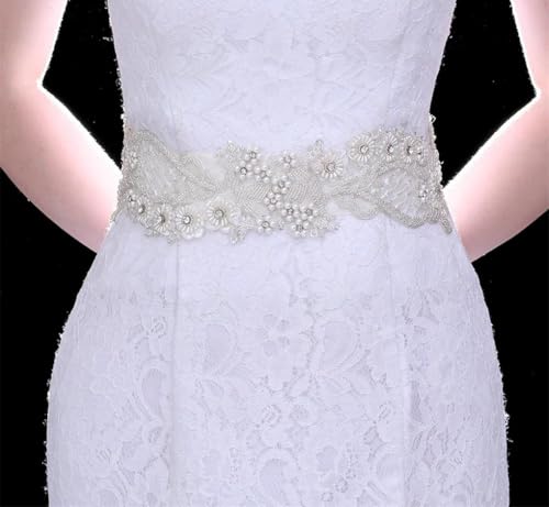 Women's Pearl Beaded Flower Sash Cocktail Evening Dress Lace Waistbands Wedding Bride Accessories2