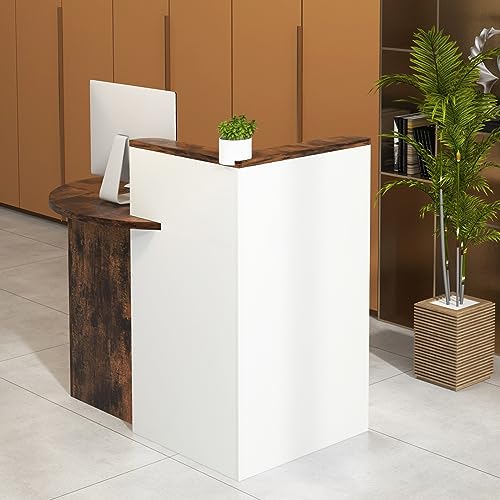 Tangkula Reception Desk, Front Counter Desk with Lockable Drawer & Adjustable Shelf, Oval Desktop, Retail Counter for Checkout, Computer Workstation for Salon Lobby Office, Home Office Desk