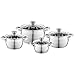 Florina - Oliver, Batteria da cucina in acciaio inox, 8 pezzi, adatte per induzione, 4 pentole, 4 coperchi in vetro, adatta per tutti i tipi di cucina, lavabile in lavastoviglie, 5G1030