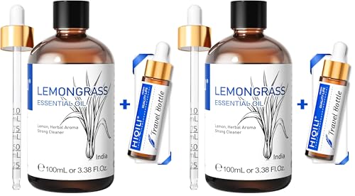 Image of HIQILI Lemongrass Essential Oil, 100% Pure Natural Undiluted Premium Oils - 3.38 Fl. Oz (Pack of 2)